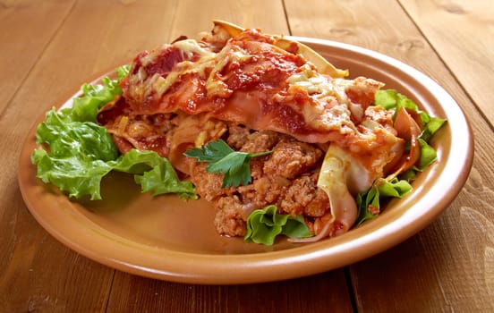 italian homemade Meat and Cheese lasagna .farm-style 