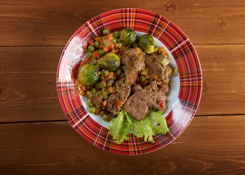 vegetables with spices and mincemeat.closeup