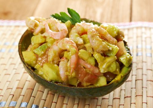 Avocado and Shrimps Salad.closeup