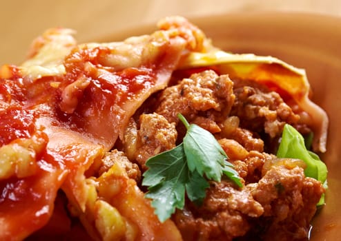 italian homemade Meat and Cheese lasagna .farm-style 