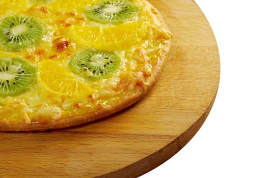 homemade sweet pizza with fruit.with orang kiwi,sauce