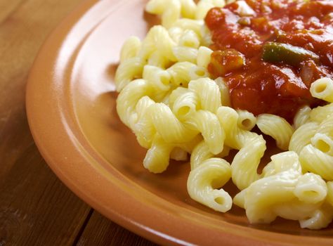 Italian pasta cavatappi and vegetable  tomato sauce