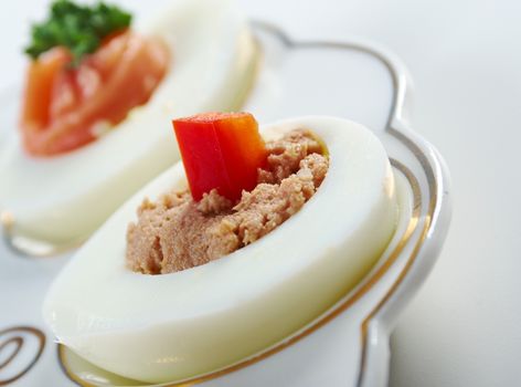 stuffed eggs with salmon and pate