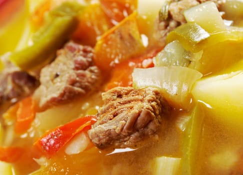 beef soup Lecho.Lecso  Hungarian  which  peppers and tomato.