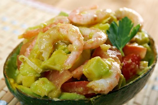 Avocado and Shrimps Salad.closeup