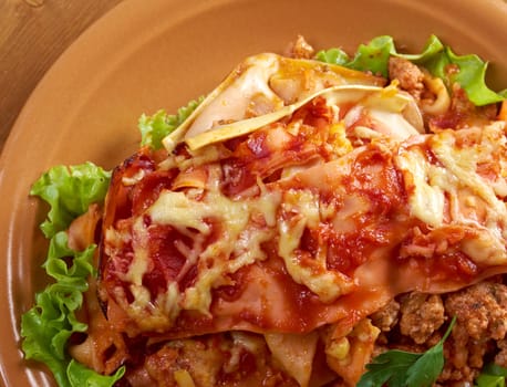 italian homemade Meat and Cheese lasagna .farm-style 