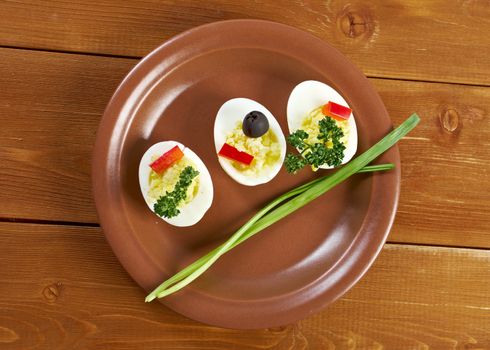 stuffed eggs with salmon, pate