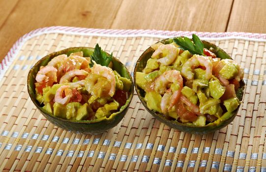 Avocado and Shrimps Salad.closeup