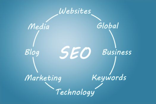 SEO concept on blue background 