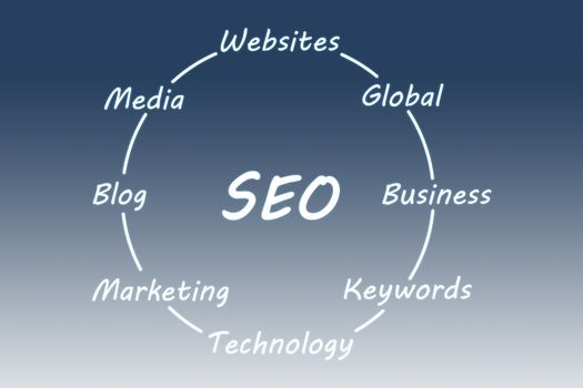 SEO concept on blue background 