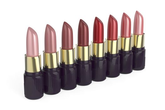 Lipsticks with different colors on white background