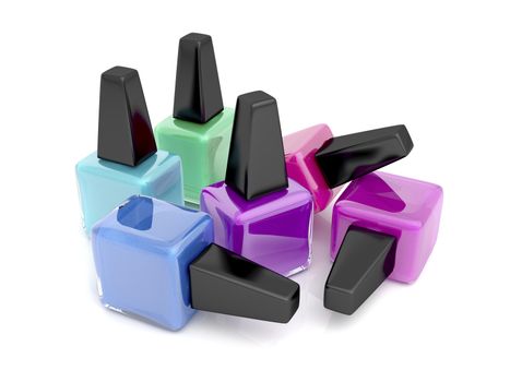 Nail polishes on white background