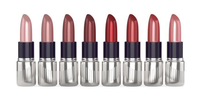 Set of lipsticks on white background