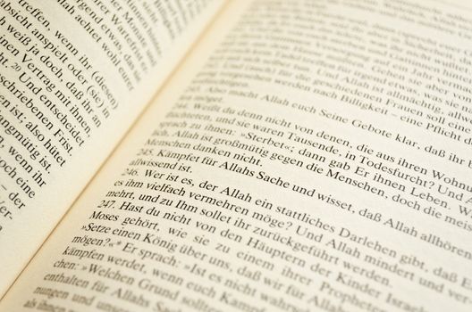 Page of a german translation of the Koran. Focus on the word Allah.