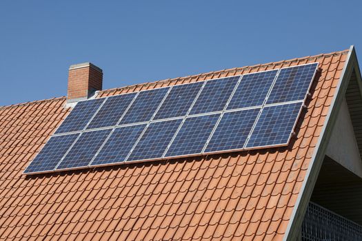 Detached house with solar cells on the roof - Denmark.