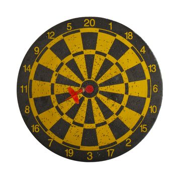 A black and yellow target with arrow on the center