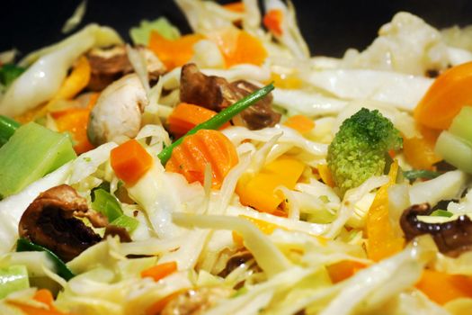 Vegetable stir fry, healthy food and nutrition concept