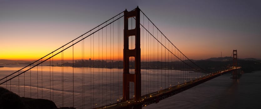 Sunrise Over San Francisco City Skyline from Golden Gate Bridge Panorama