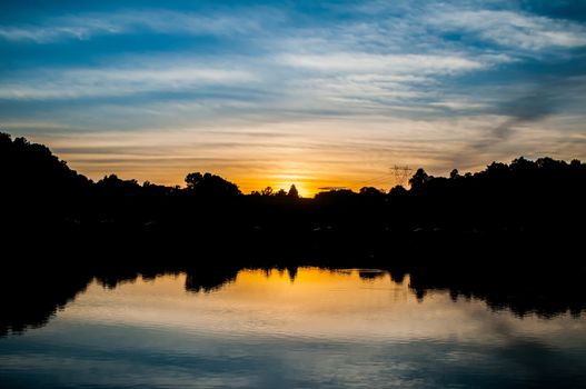 fishing lake at sunset landscape