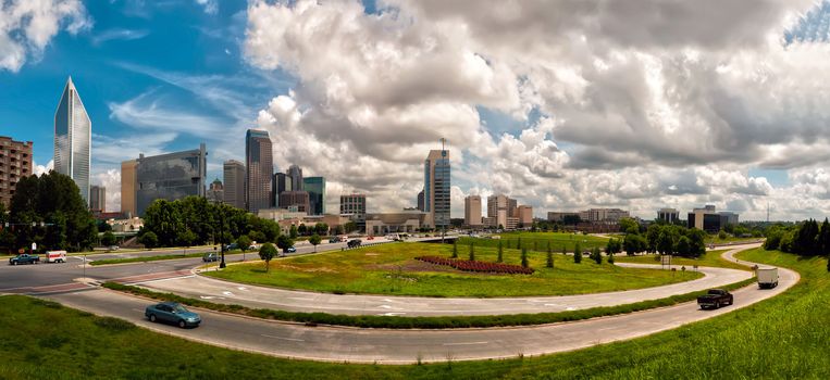 Skyline of Charlotte Towers during day with clouds