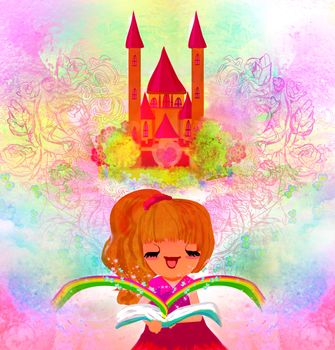 little girl reading fairy tales