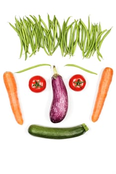 Happy vegetables face on white background