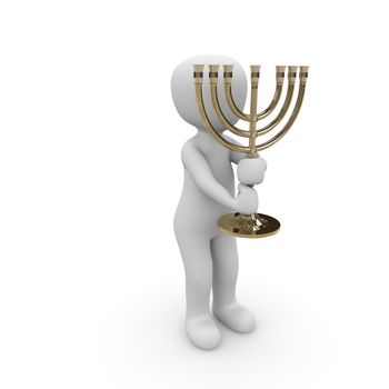 A Jew holds the seven branch candlestick in hands were.