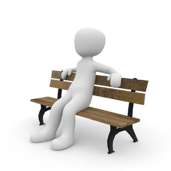 A character is sitting comfortably on a park bench.