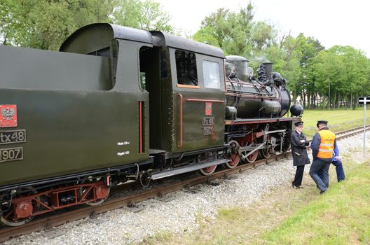 KROSNICE, DOLNY SLASK, POLAND - MAY 25: Restored narrow gauge railroad in Krosnice. Railwaymen prepare for the first run on 25 May 2013 in Krosnice, Poland.