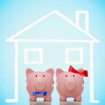 Piggy bank husband and wife - home concept