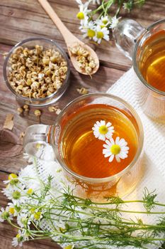 Dried and fresh and brewed Chamomile Tea