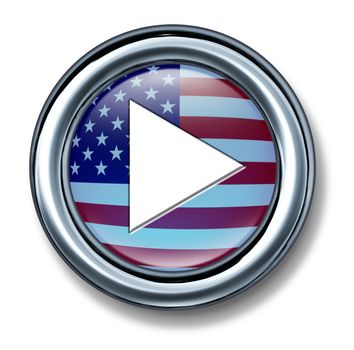 American media play button on a white background as a technology and internet icon from the United States and symbol of music and video start selection of digital media content.