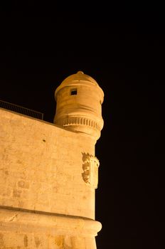 Night shot of Peniscola castle wall, Spain