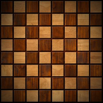Empty wooden chessboard with dark and light brown squares 