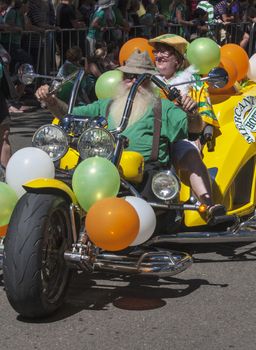 SYDNEY, AUSTRALIA - Mar 17TH: Hotrod motorbike in the  St Patrick's Day parade on March 17th 2013. Australia has marked the occasion since 1810