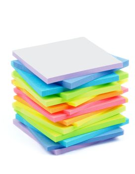 Stack of Rainbow Colored Post It Notes Stickers isolated on white background