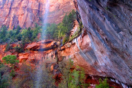 Waterfall flows into the Lower Emerald Pools of Zion National Park in Utah.