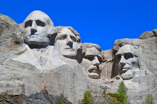 Mount Rushmore National Memorial carved into the peaks of the Black Hills in South Dakota.