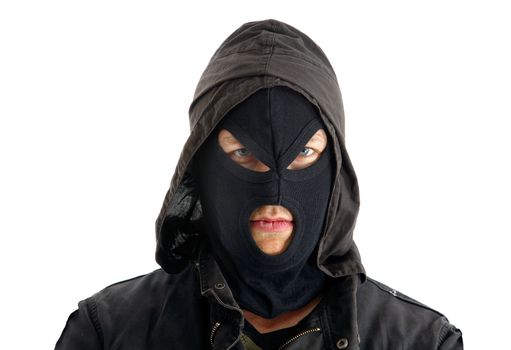 Aggressive masked figure ready to commit crimes