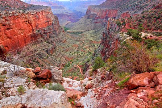 Bright Angel Trail winds into the Grand Canyon of northern Arizona.
