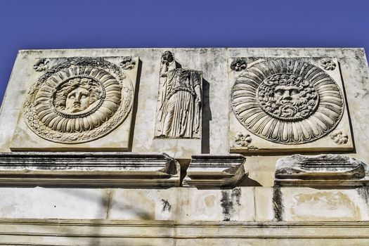 Merida, November 2012. Roman forum  in Merida, capital of Extremadura region in Spain. UNESCO World Heritage Site. Merida is ancient Roman Emerita Augusta, capital of Lusitania province of Roman Empire. Detail.