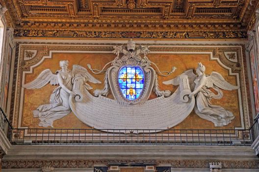 Stained glass in church (Santa Maria in Aracoeli) in Rome