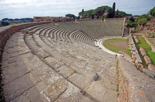 Roman ancient theater in Ostia Antica, near Rome