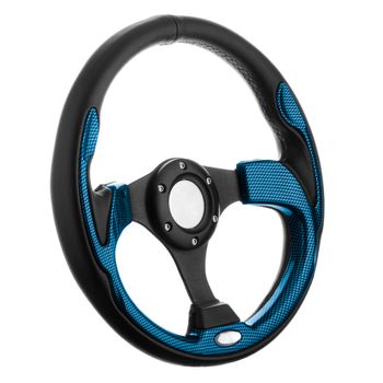 Black and blue steering wheel isolated on withe background.