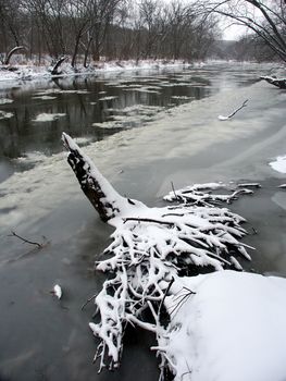 Ice floats down the Kishwaukee River in northern Illinois.