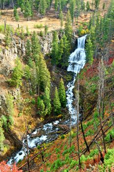 Undine Falls on an autumn day in Yellowstone National Park of Wyoming.