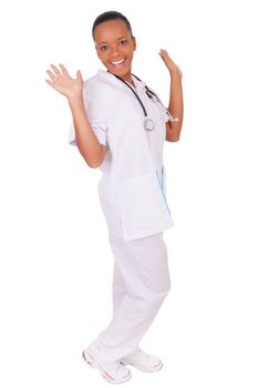 African american woman doctor a over white background, isolated