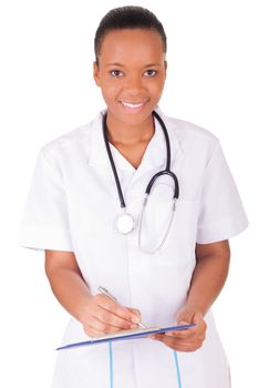 African american woman doctor a over white background, isolated