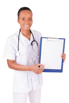 African american woman doctor a over white background, isolated