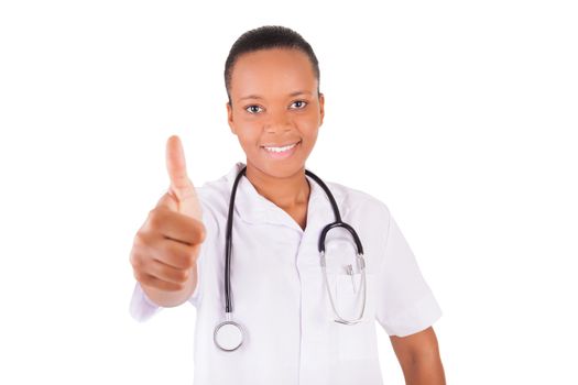 African american woman doctor a over white background, isolated